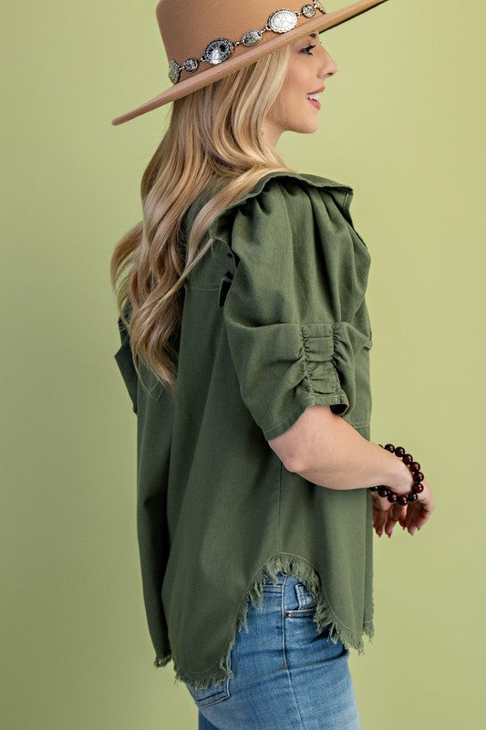 Ruffled Sleeve Linen Shirt