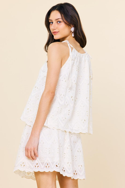Sleeveless Chiffon Eyelet Top