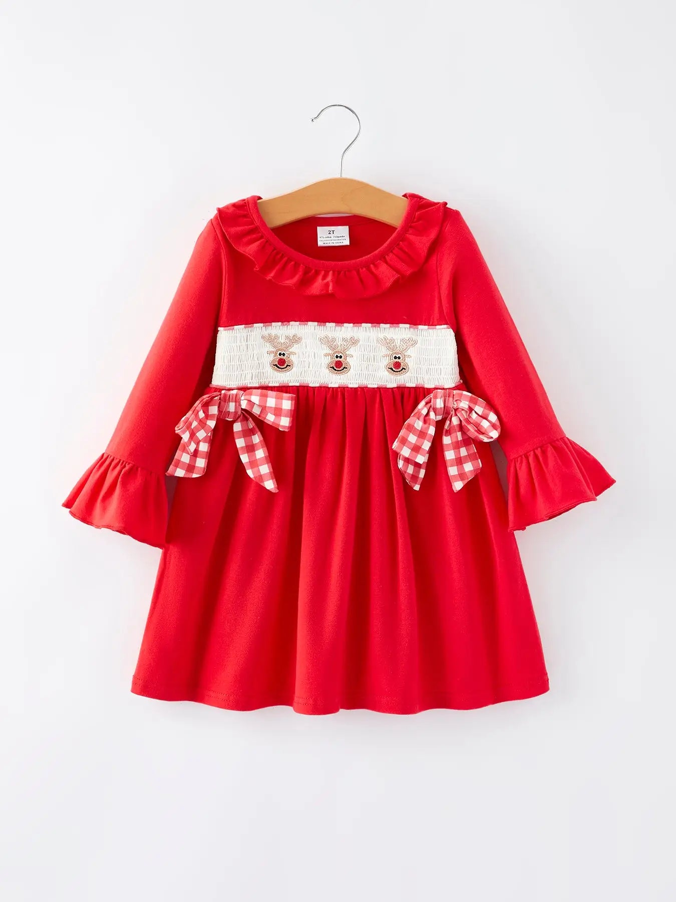 Kids-Reindeer Smocked Dress