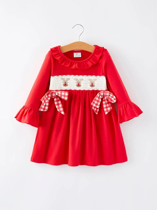 Kids-Reindeer Smocked Dress