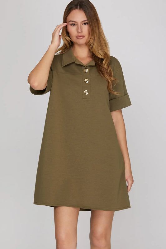 Golden Hour Knit Collared Shift Dress