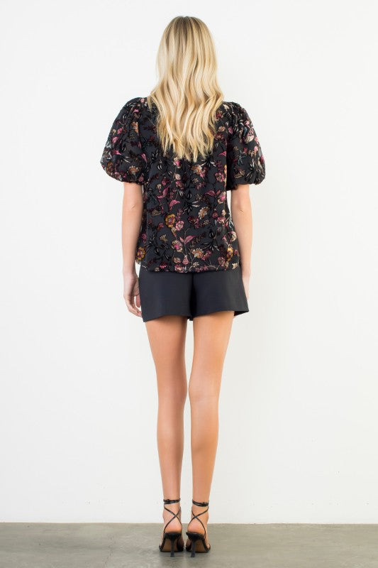 Velvet Embroidered Floral Blouse