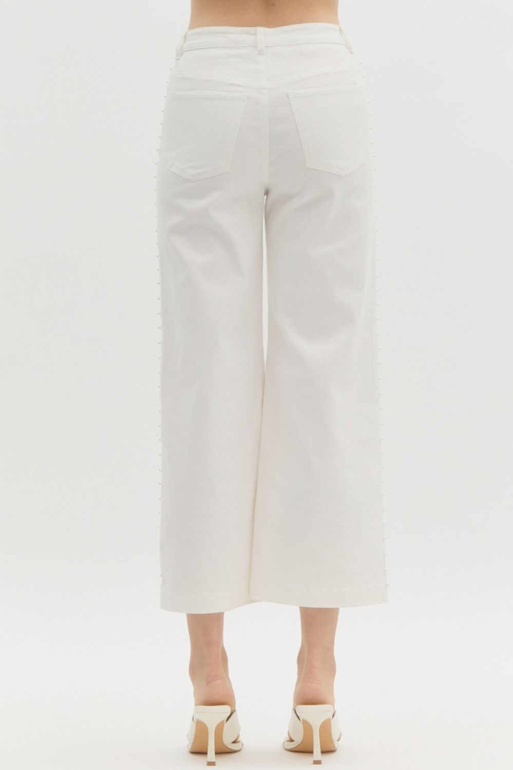 Pearl Embellished White Crop Jeans