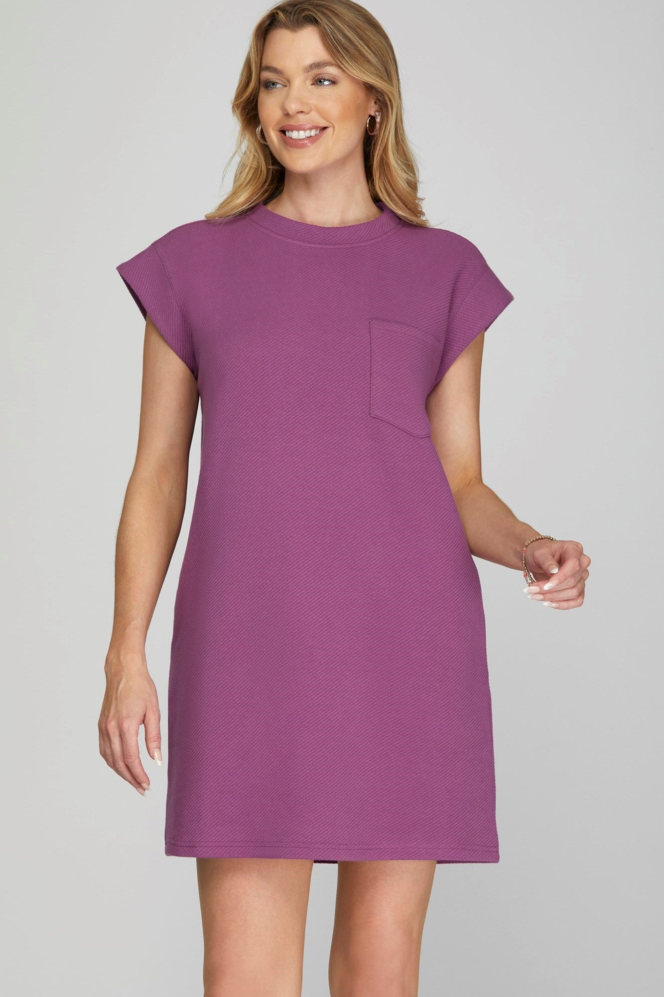 magenta purple textured patter shirt dress