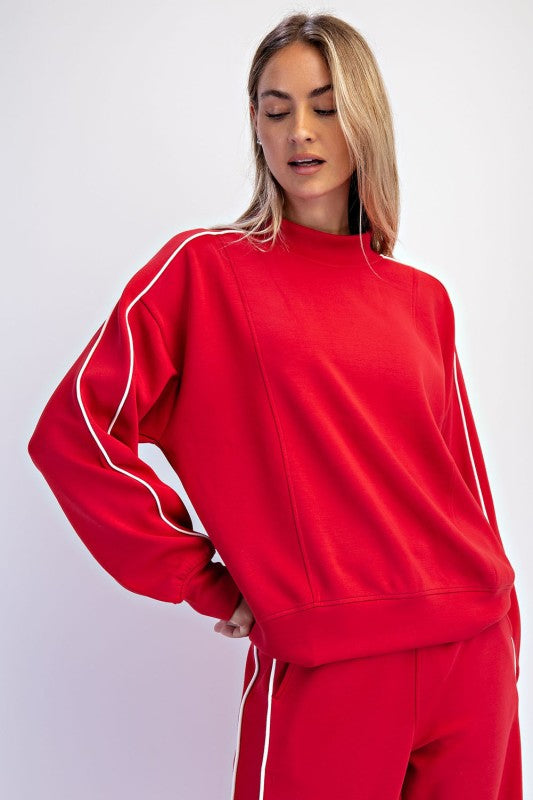 Double Piping Mock Neck Pullover