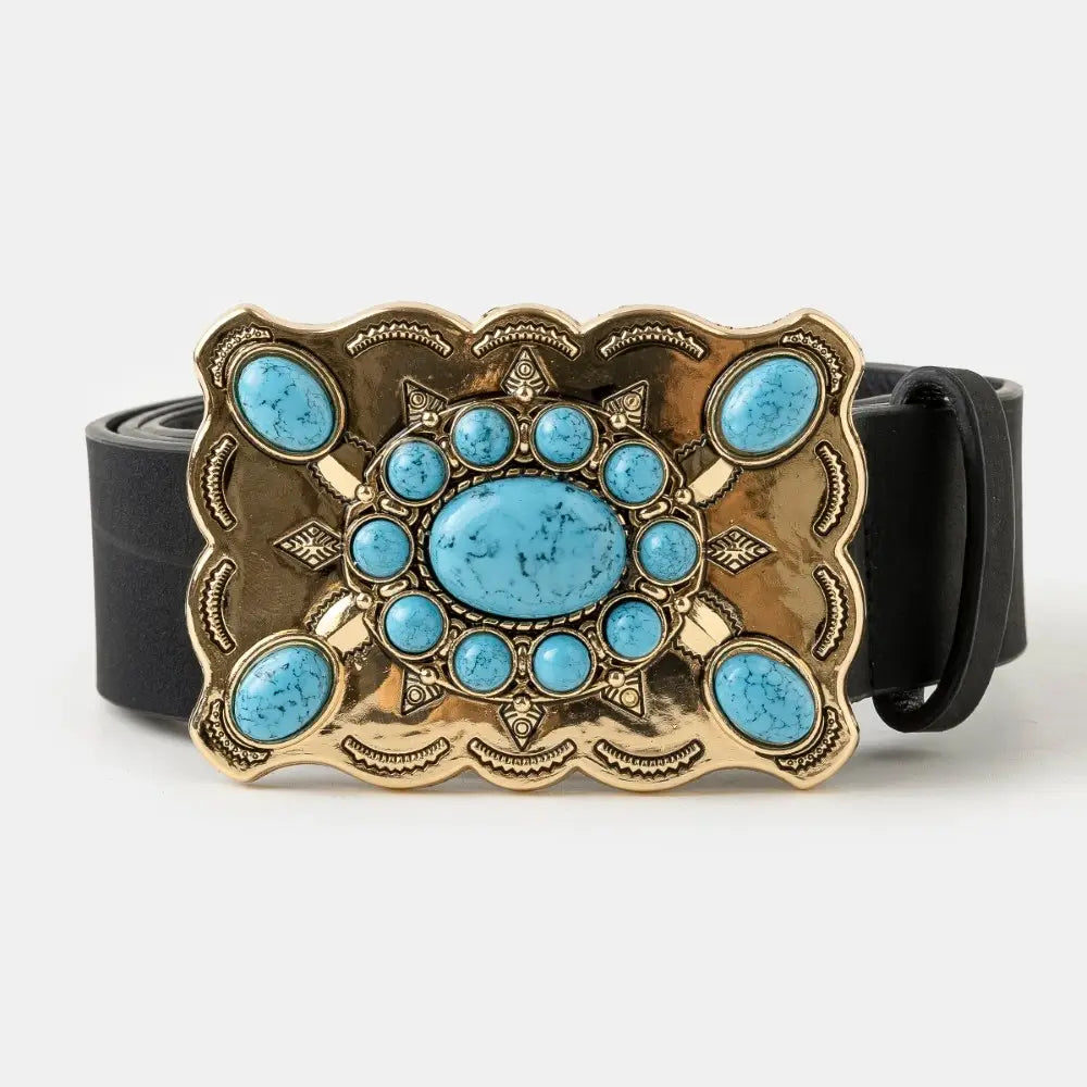 Turquoise Stone Statement Buckle Western Belt
