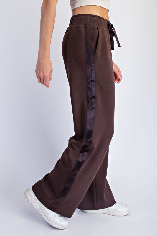 Luxe Satin Stripe Pants-Espresso - Twisted Sisters Shoetique