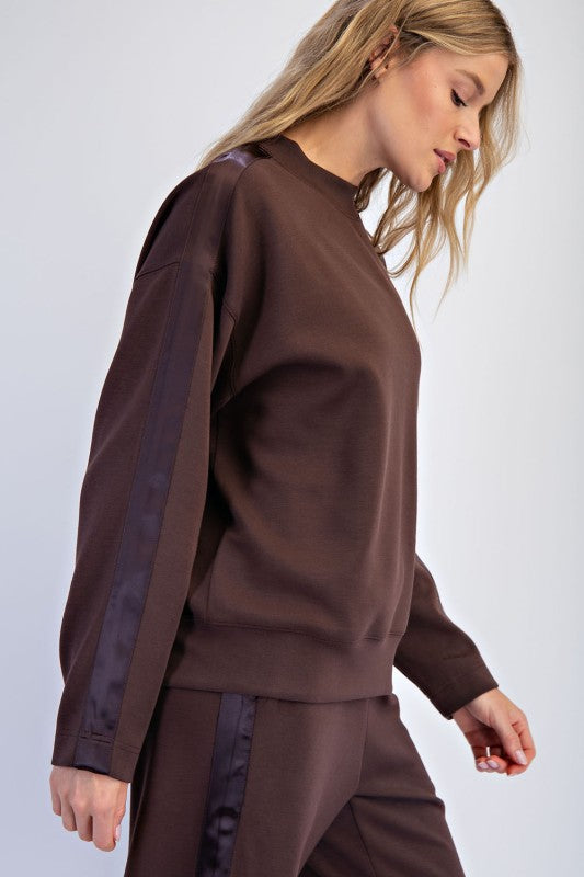 Luxe Satin Stripe Top-Espresso