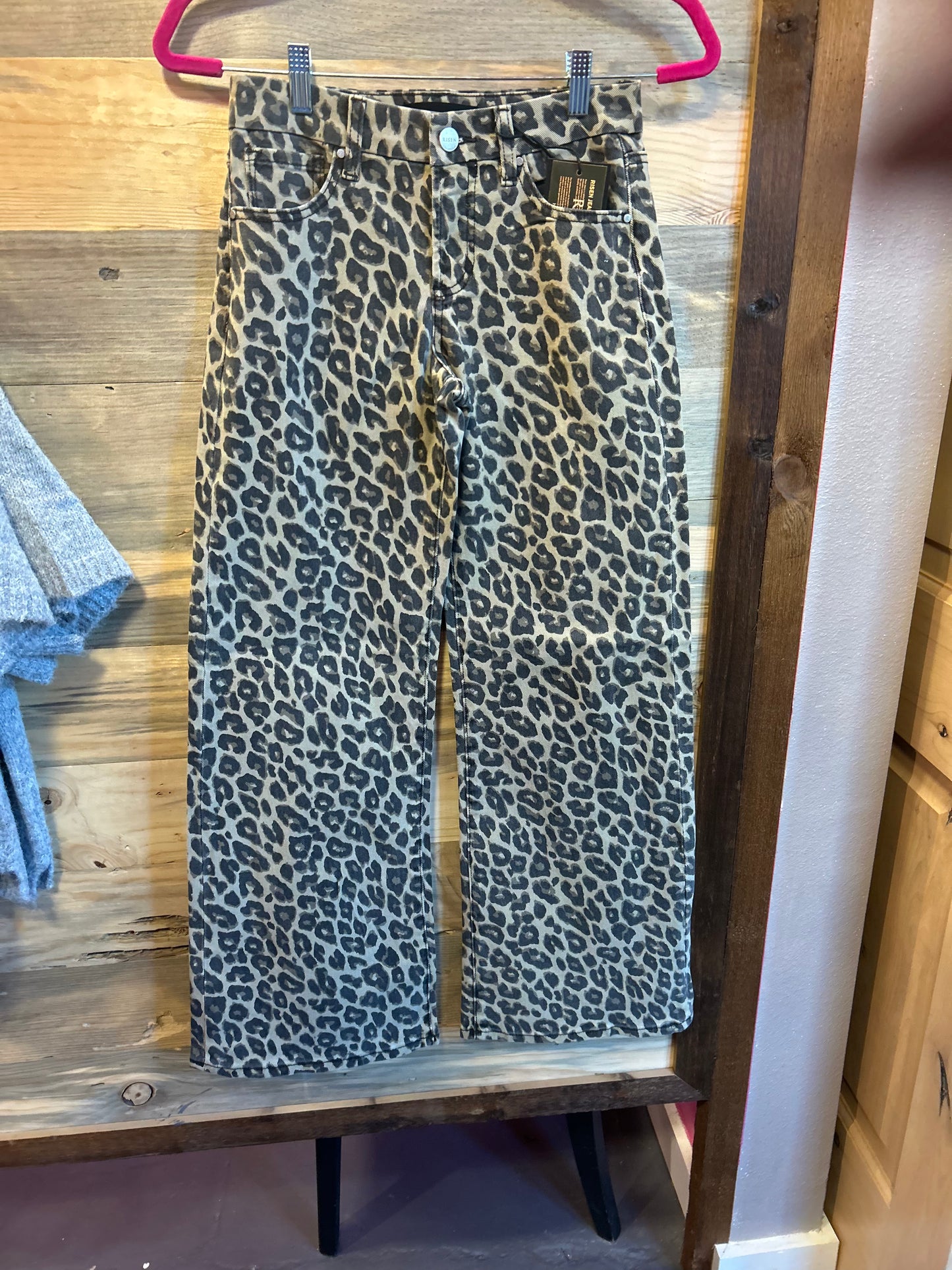 Risen leopard wide leg denim