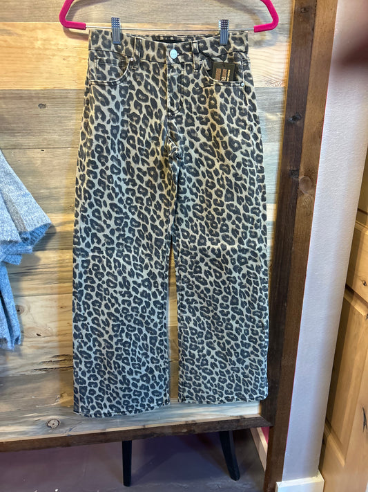 Risen leopard wide leg denim