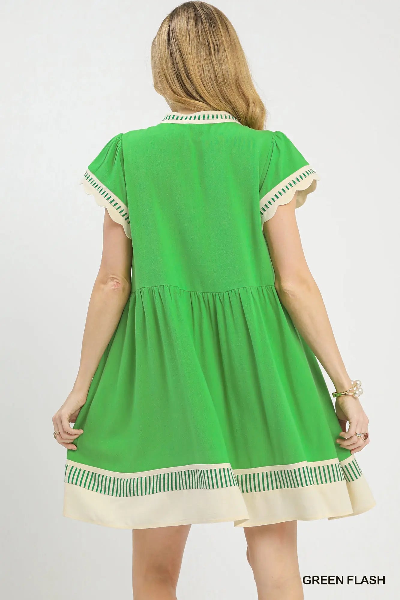 Linen Ruffle Sleeve Dress-Green - Twisted Sisters Shoetique