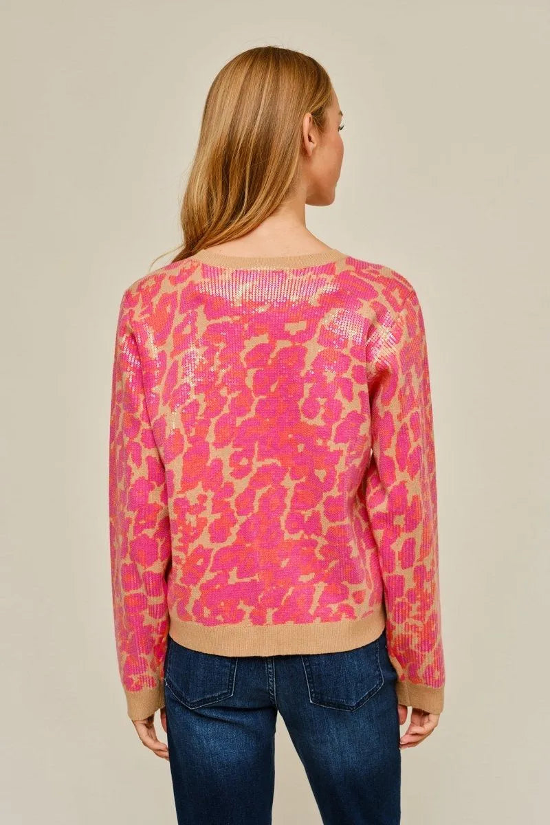 Pink After Dark Sequin Leopard Sweater
