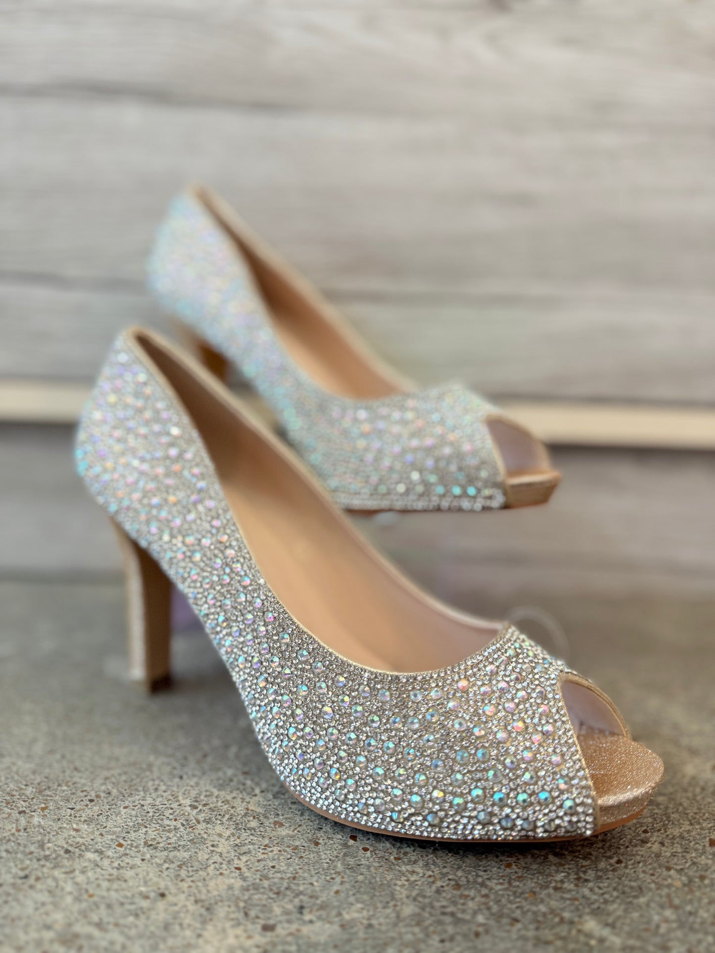 rhinestone iridescent open toe heel