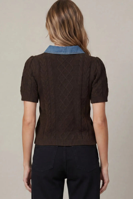 The Denim Detail Cable Knit Top