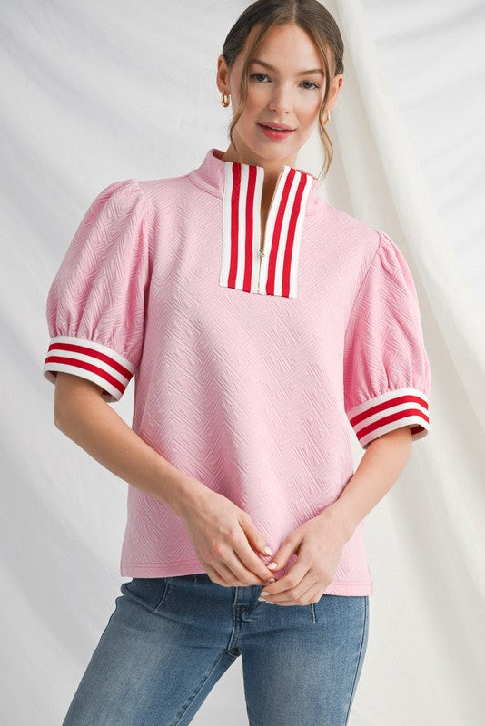 Front Zip Textured Top