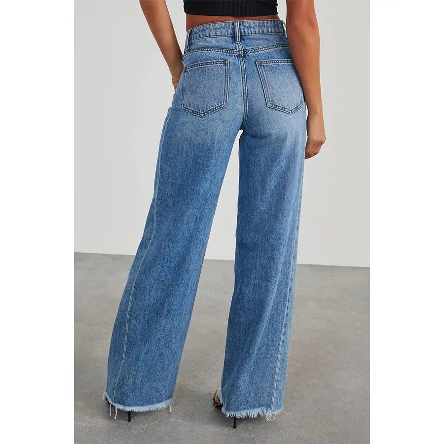 Wide Leg Frayed Hem Jeans