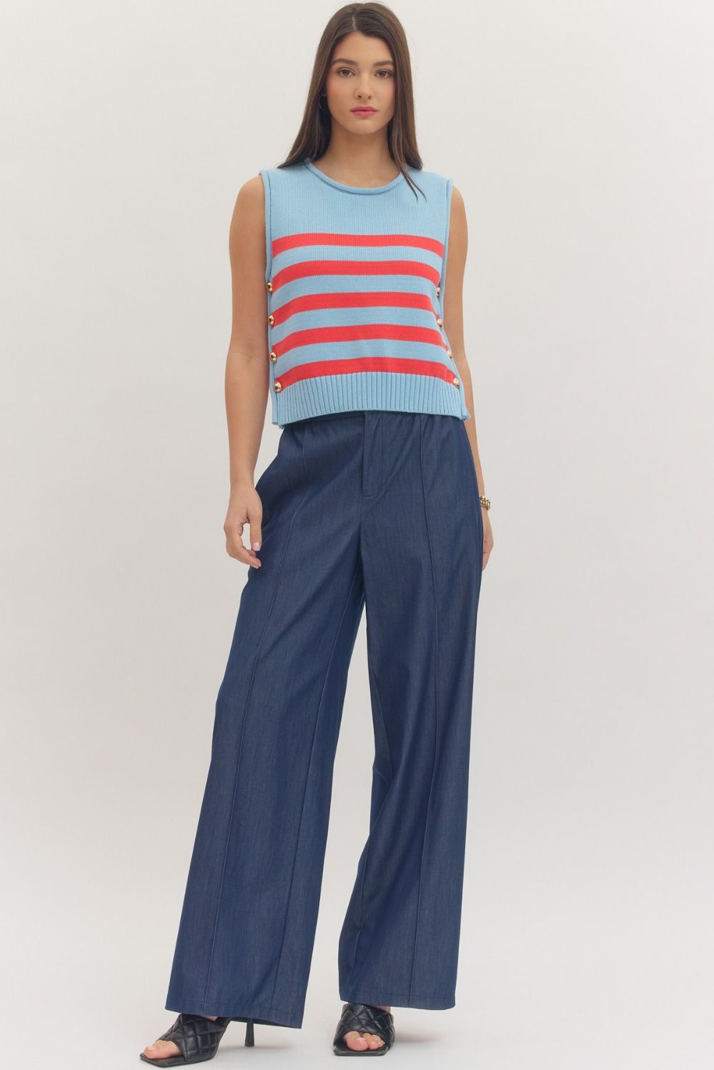 Blue & Red Striped Sleeveless Knit Top - Twisted Sisters Shoetique