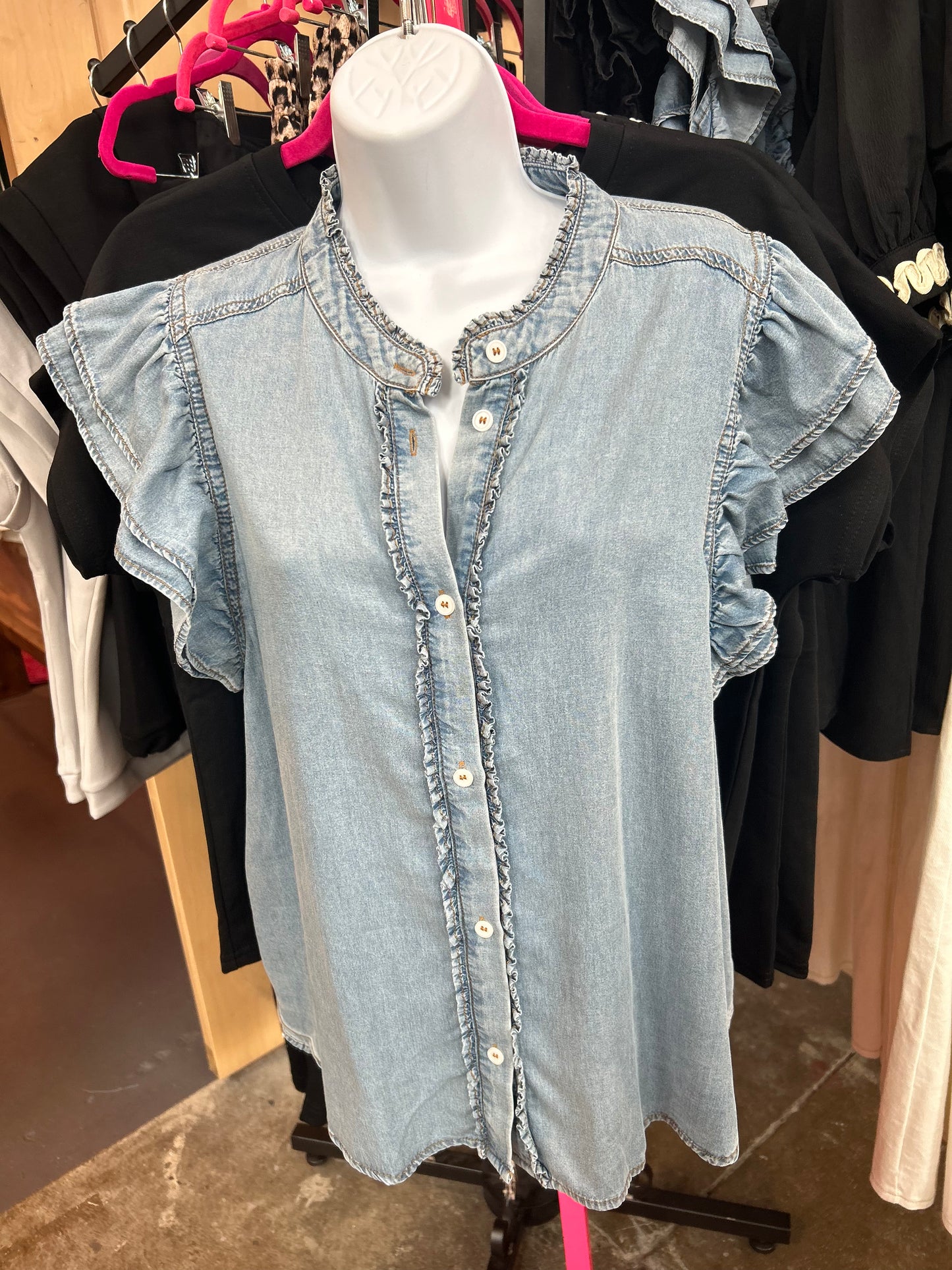 Ruffle Chambray Blouse