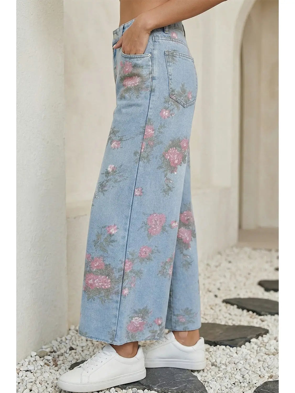 Vintage Floral Print Wide Leg Jeans - Twisted Sisters Shoetique