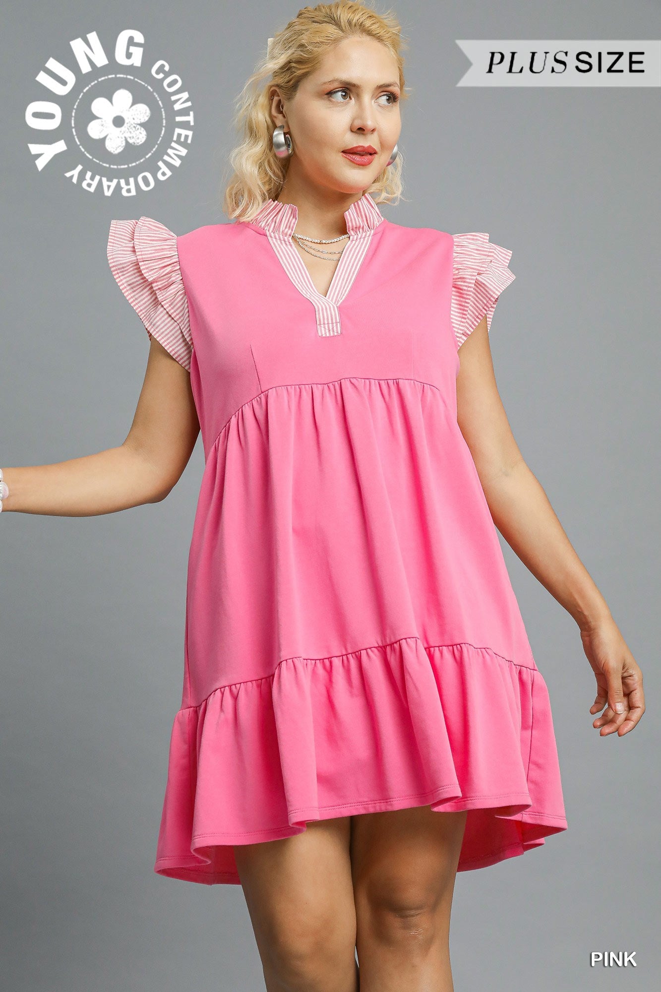 Pink Ruffle Sleeve Dress