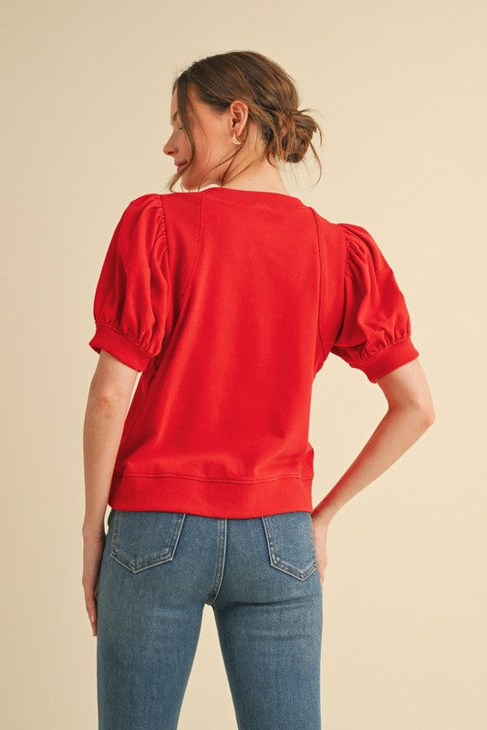 Red Pleated Blouse