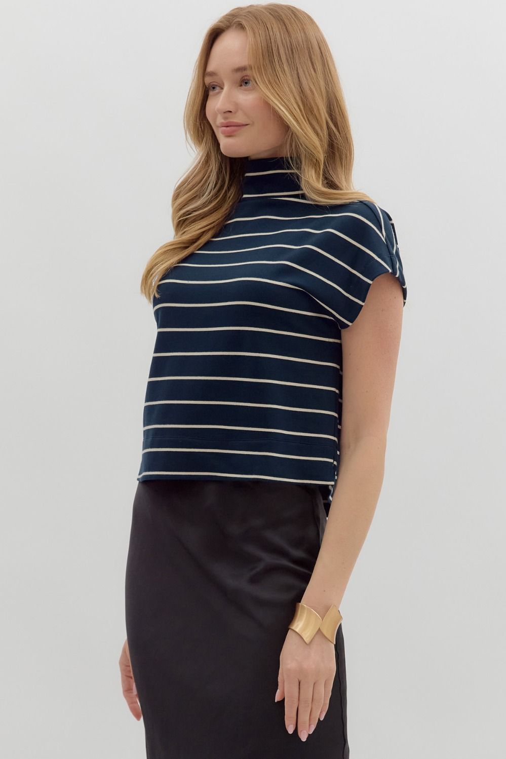 Navy Mock Neck Top