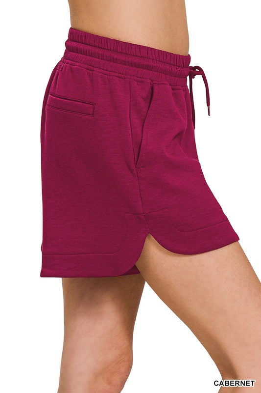 cabernet wine maroon scuba knit shorts drawstring wasitband