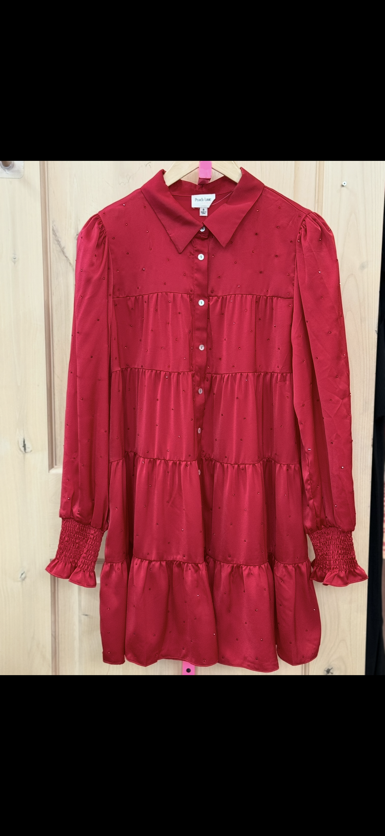 Red Rhinestone Button Up Dress