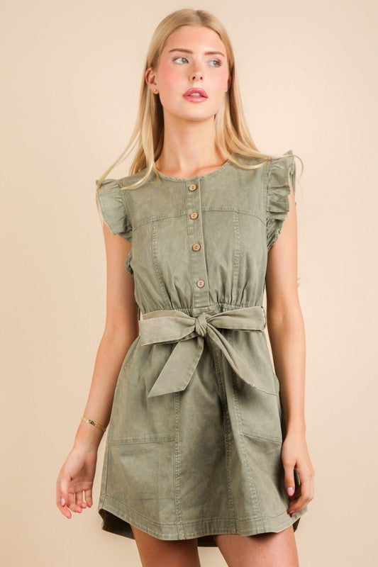 Chambray Ruffle Dress