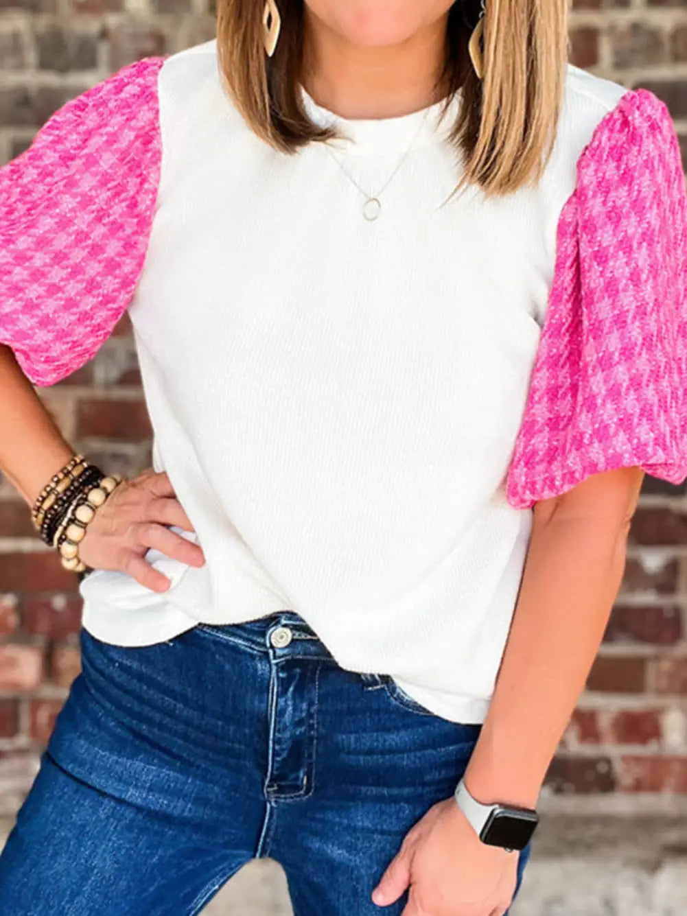 Tweed Puff Sleeve Blouse