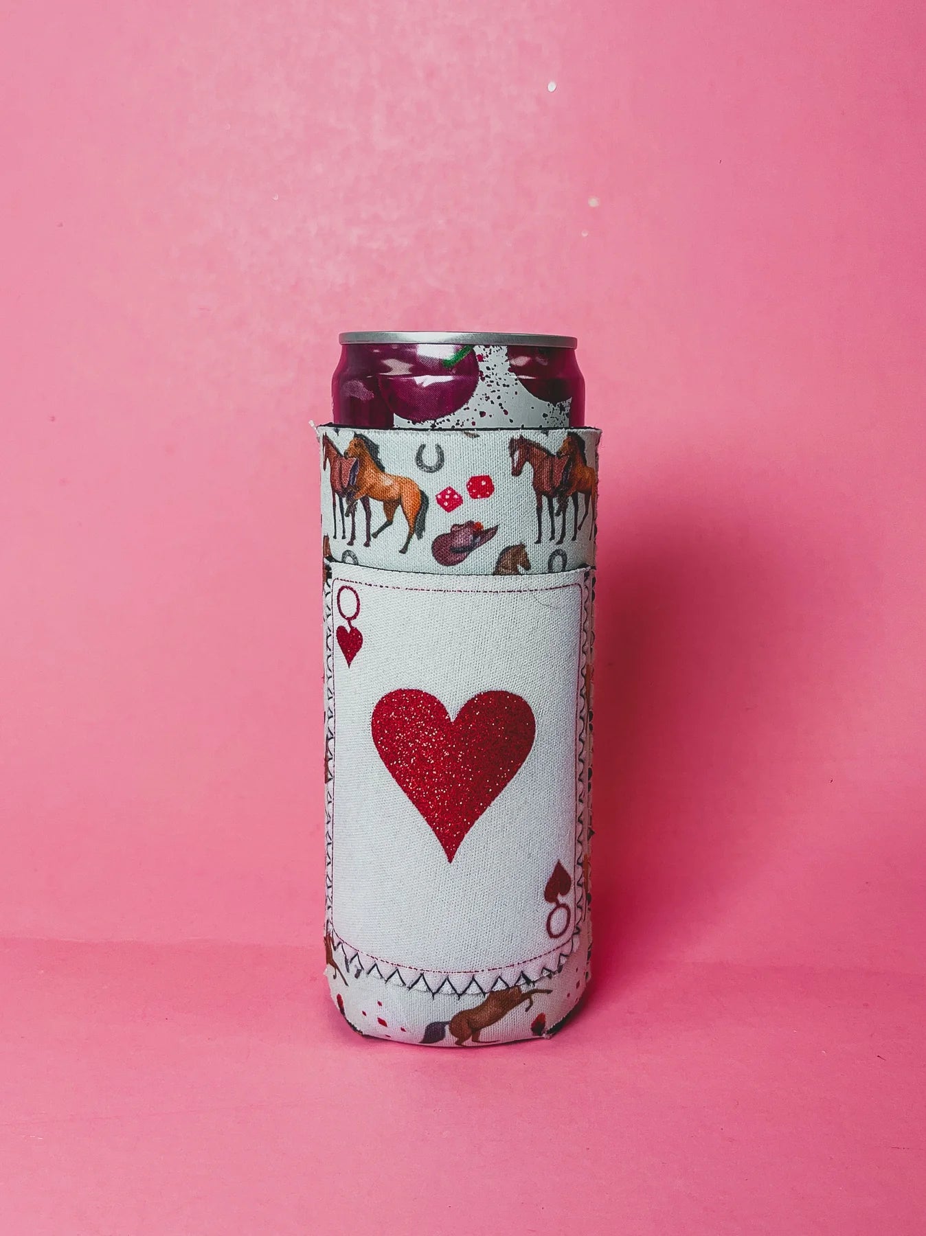 Queen of Hearts Card Slim Can Koozie