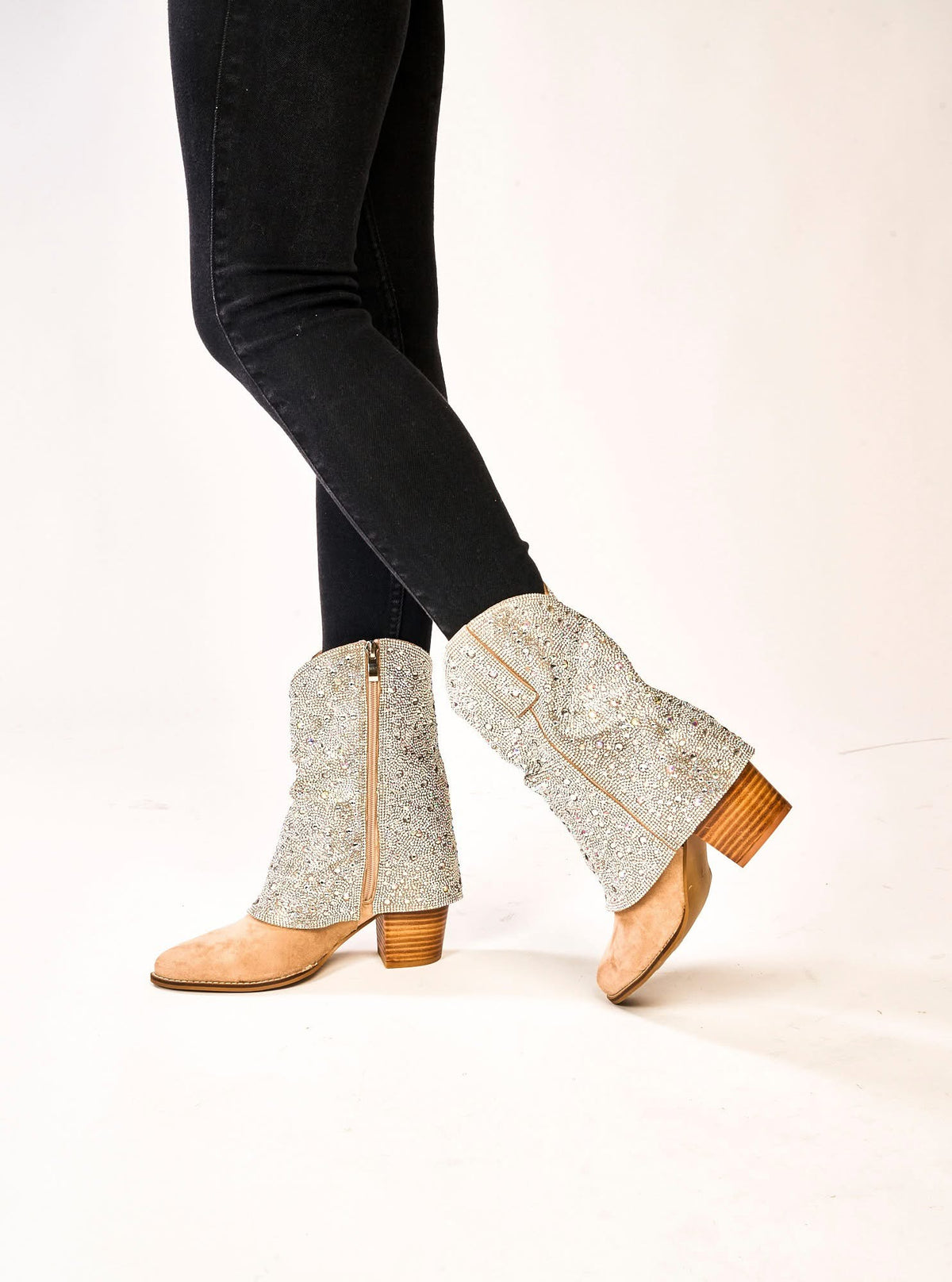 Corkys Old Money rhinestone western ankle boots with pointed toe and stacked heel