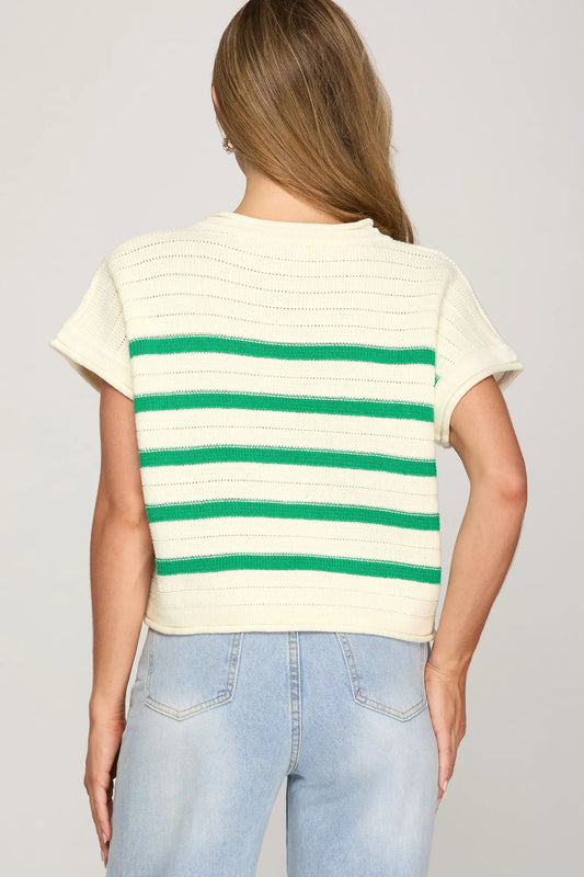 Drop shoulder striped boutique sweater