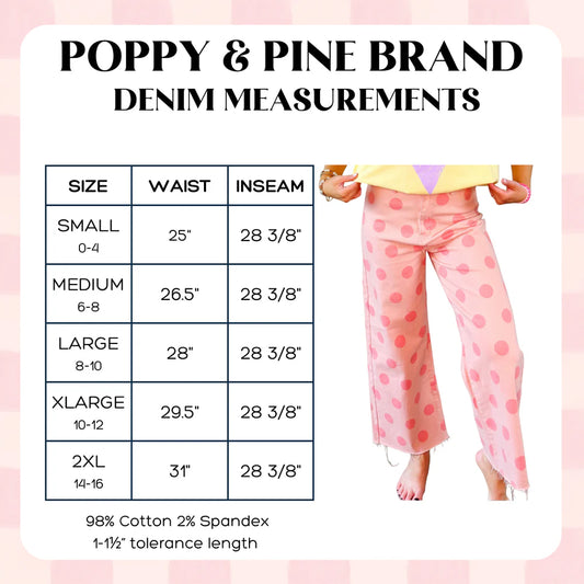 Denim measurements chart for Poppy & Pine
