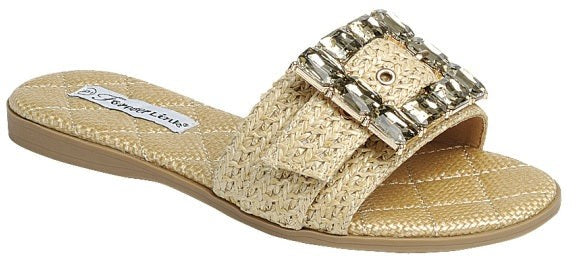Women’s boutique raffia flat slide sandals from Twisted Sisters Shoetique in Waco Texas