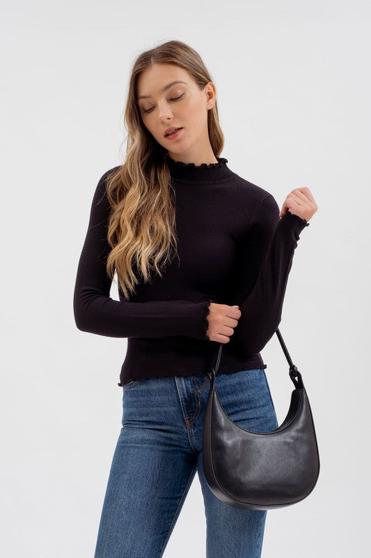 Ruffle Trim Long Sleeve Top