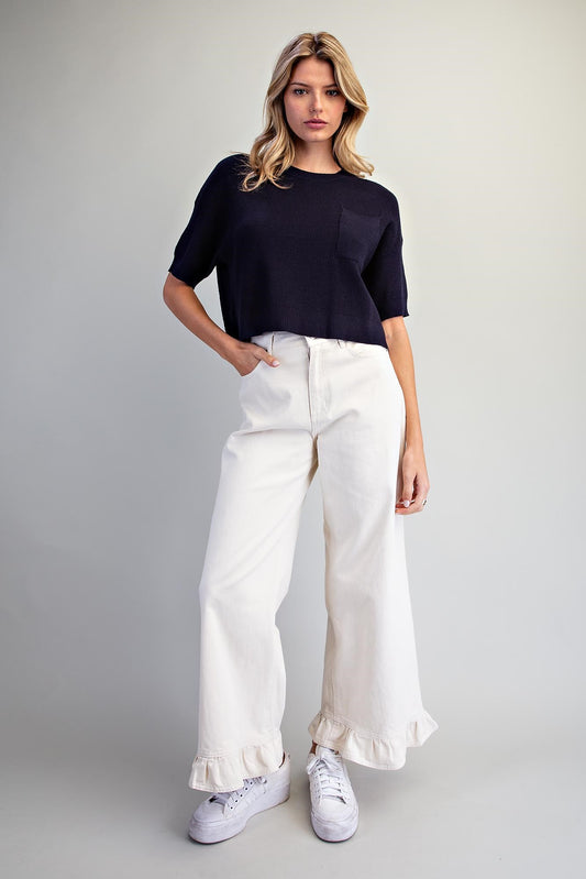 Dark Blue Waffle Knit Top