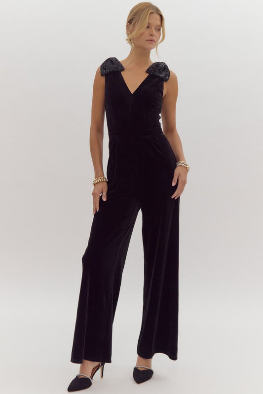 Velvet V Neck Jumpsuit