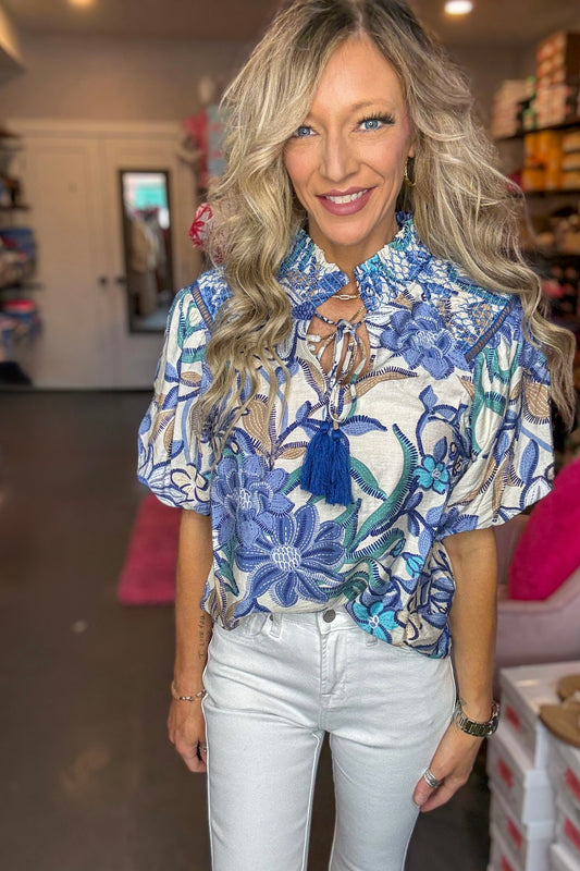 Navy and Lace Blouse