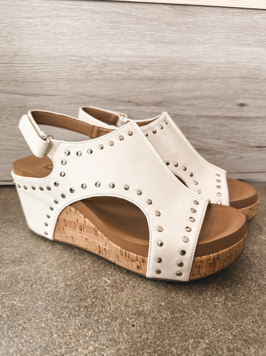 ivory studded wedge 2" heel cushioned footbed