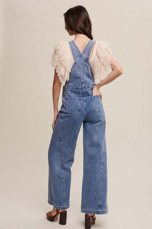 Wide Leg Denim Overalls