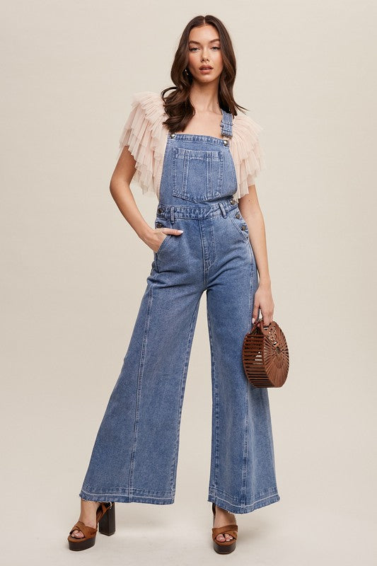 Wide Leg Denim Overalls