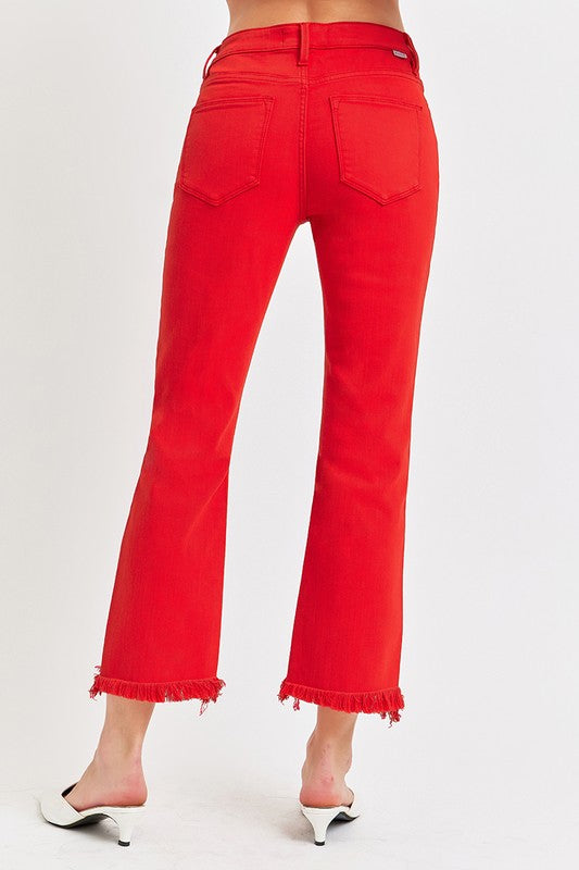 Risen-Tummy Control Crop Jeans-Scarlet