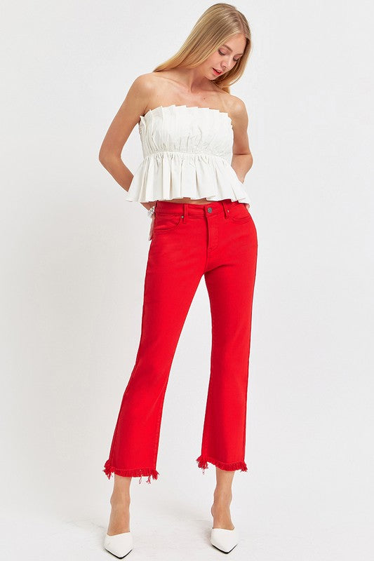 Risen-Tummy Control Crop Jeans-Scarlet