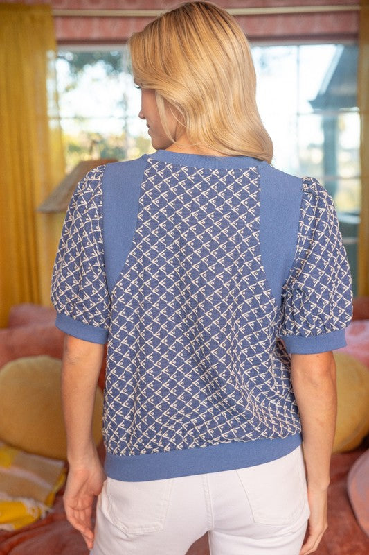 Geometric Ribbed Blouse