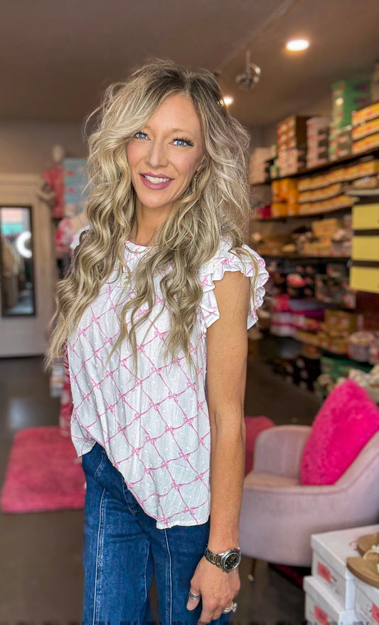 Bow Ruffle Sleeve Blouse
