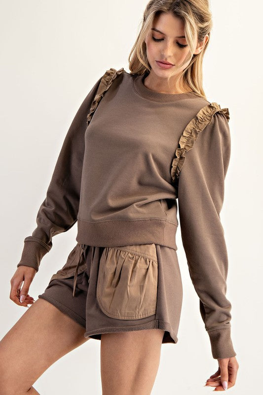 Ruffle Shoulder Pullover