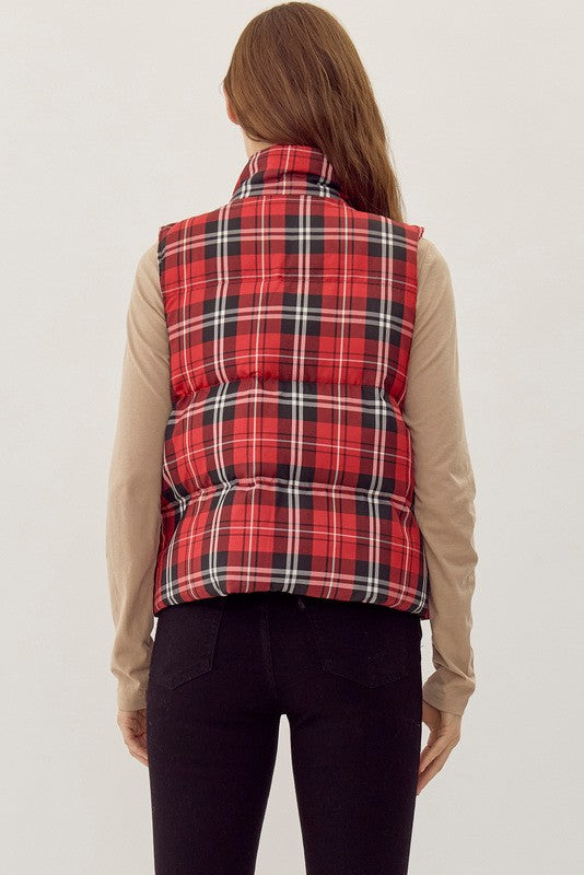 Plaid Checkered Puff Vest