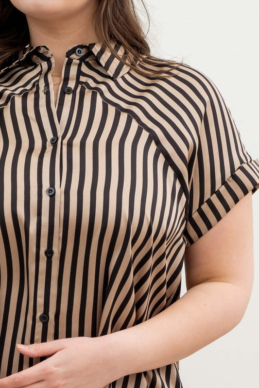 Black Stripe Collared Blouse