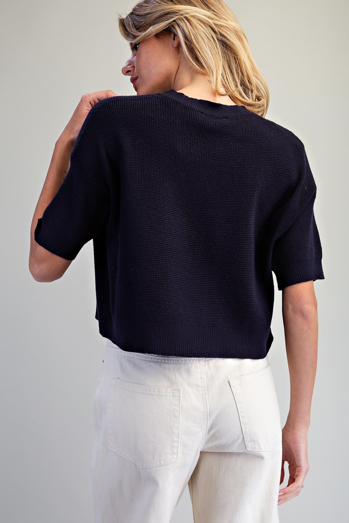 Dark Blue Waffle Knit Top